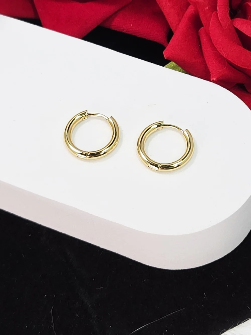 Gold Hoop Earrings 17mm 18K Plated Stainless Steel Hinged Hoops Everyday Chic